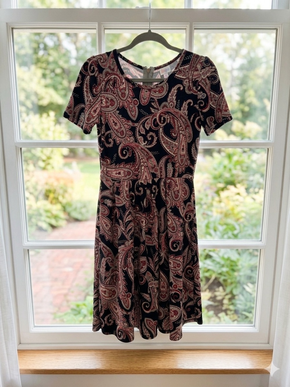 LuLaRoe Black Dress with Red and Cream Paisley